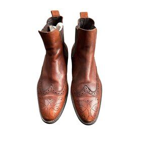 Men's Handcrafted Brown Leather Wingtip Brogue Chelsea Boots 45/12